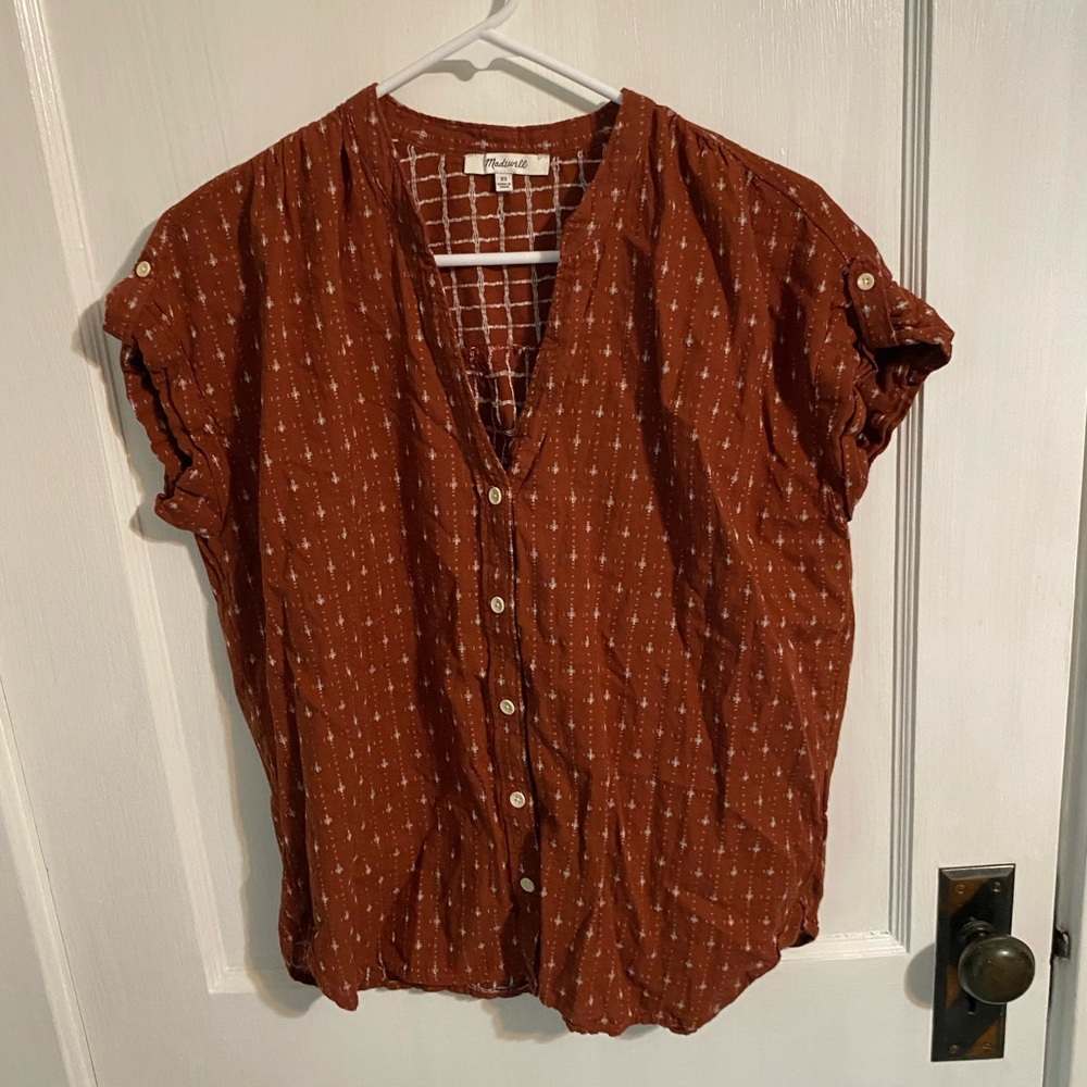 Madewell Rust Colored Button Up Short Sleeved Top - image 3